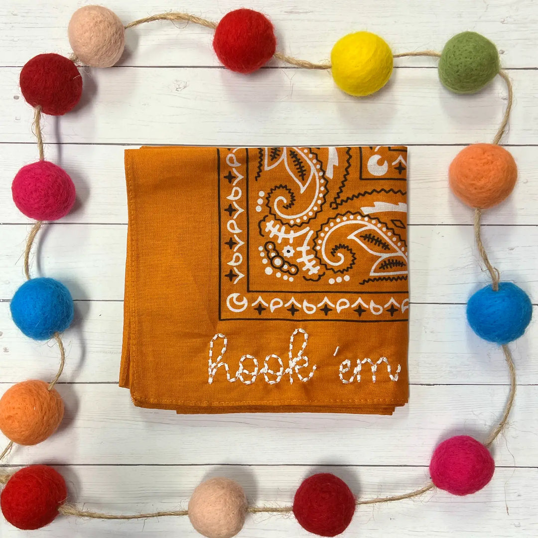 HOOK 'EM Embroidered Bandana