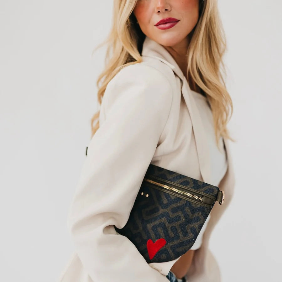 JOLIE Puffer Bum Bag OLIVE & BLACK GEO